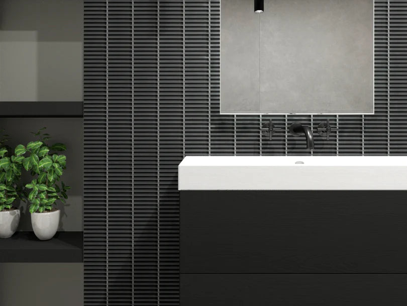 The Mosaic Factory Sevilla Mozaïek Tegel Mini Kitkat Vinger - Mat Zwart Porselein Geglazuurd 282x308 mm