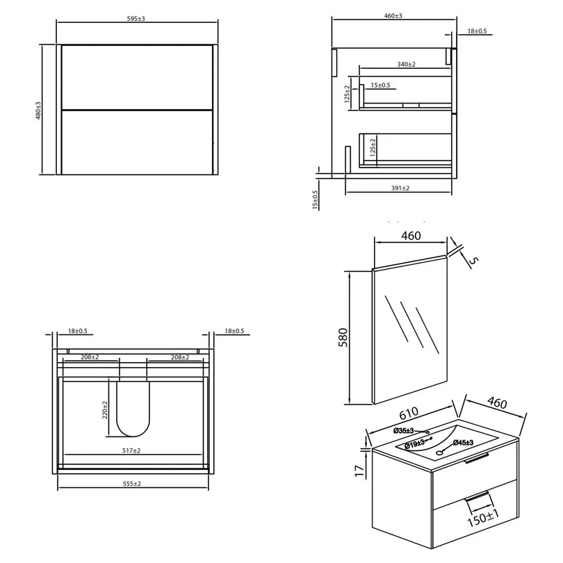 Differnz Bolo badmeubelset knock-down, FSC® | licht eiken | 60 cm