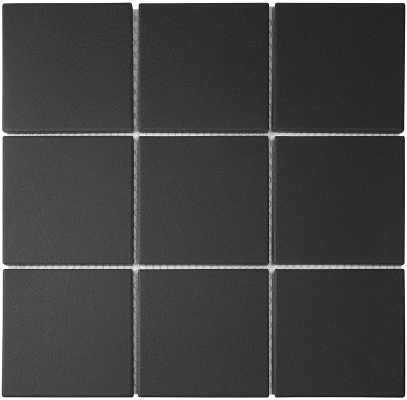 The Mosaic Factory London Mozaiek Tegel Vierkant - Zwart Porselein Ongeglazuurd, R11 95x95x6 mm
