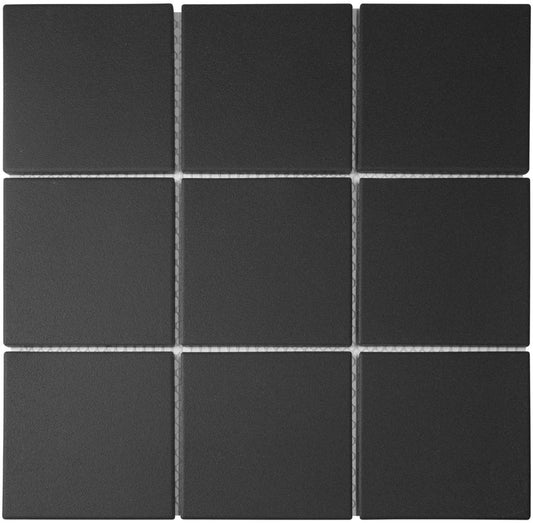 The Mosaic Factory London Mozaiek Tegel Vierkant - Zwart Porselein Ongeglazuurd, R11 95x95x6 mm