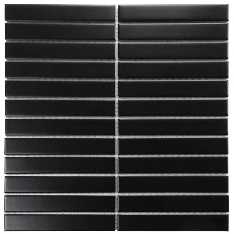 The Mosaic Factory Sevilla Mozaïek Tegel Kitkat Vinger - Mat Zwart Porselein Geglazuurd 296x300 mm