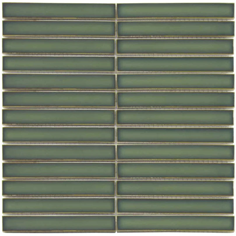 The Mosaic Factory Sevilla Mozaïek Tegel Kitkat Vinger - Regenwoud Groen Porselein Geglazuurd 296x299 mm