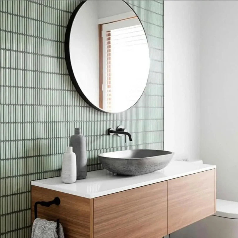 The Mosaic Factory Sevilla Mozaïek Tegel Mini Kitkat Vinger - Gespikkeld Lichtgroen Porselein Geglazuurd 282x308 mm