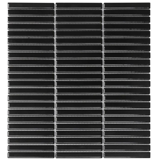 The Mosaic Factory Sevilla Mozaïek Tegel Mini Kitkat Vinger - Zwart Porselein Geglazuurd 282x308 mm