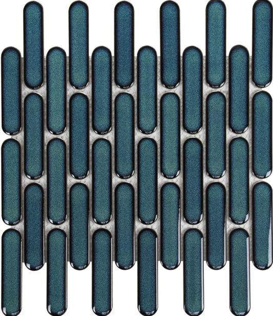 The Mosaic Factory Sevilla Mozaïek Tegel Ovaal Vinger - Azuur Blauw Gespikkeld Porselein Geglazuurd 300x300 mm