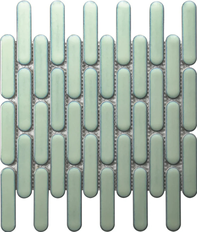 The Mosaic Factory Sevilla Mozaïek Tegel Ovaal Vinger - Licht Groen Gespikkeld Porselein Geglazuurd 300x300 mm