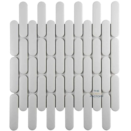 The Mosaic Factory Sevilla Mozaïek Tegel Ovaal Vinger - Mat Wit Porselein Geglazuurd 300x300 mm