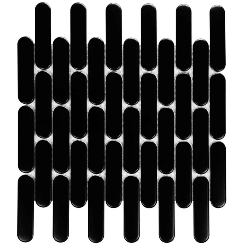 The Mosaic Factory Sevilla Mozaïek Tegel Ovaal Vinger - Mat Zwart Porselein Geglazuurd 300x300 mm