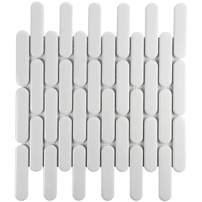 The Mosaic Factory Sevilla Mozaïek Tegel Ovaal Vinger - Wit Porselein Geglazuurd 300x300 mm